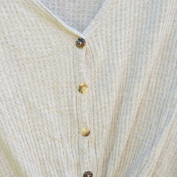 ECLIPSE Waffle Knit Front Tie T-Shirt Women's M Wooden buttons Cream - Picture 6 of 7
